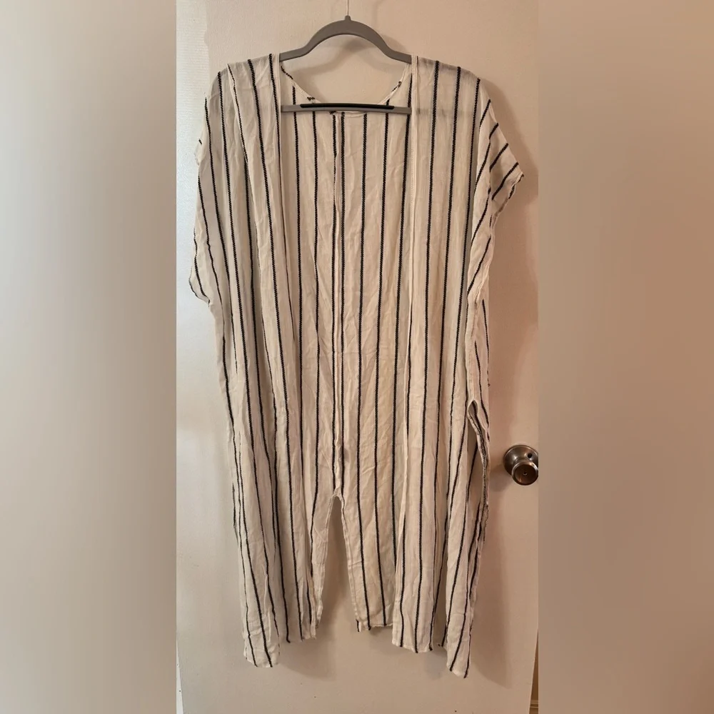 Black and White Striped bathing suit, cover-up Wrap